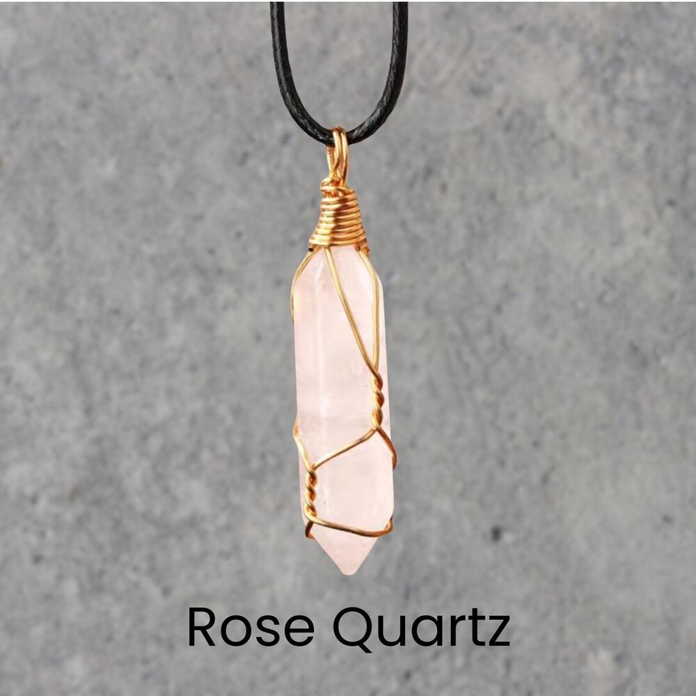 ⭐PICK 3/$30 Rose Quartz Gold Wrapped Necklace Boho Pendant Necklace